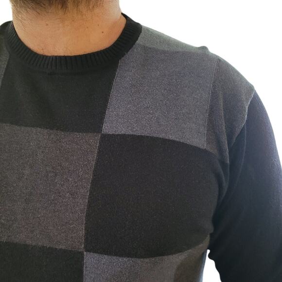 Alex Cannon Men's Black & Gray Colorblock Sweater Sz Medium Cosby Grandpacore - Picture 2 of 7